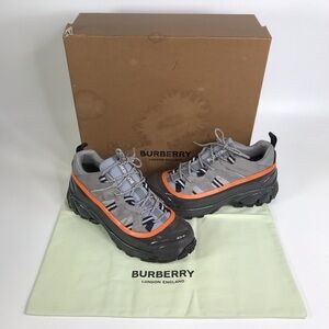 Men's Burberry Aurthur Gray and Orange Sneakers Shoes Size 42 (9 US)